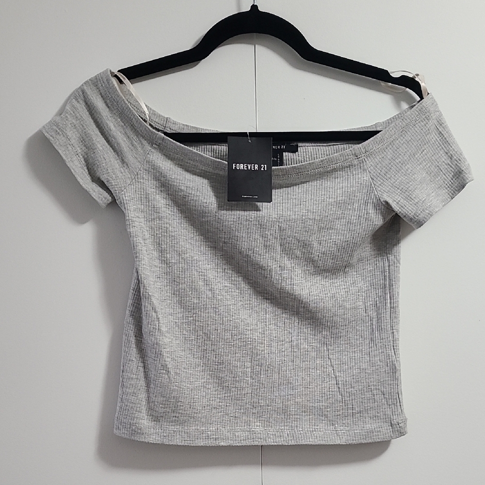 Forever 21 Light Gray Ribbed Crop Top